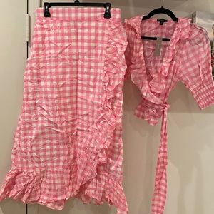 J.Crew pink gingham wrap skirt and matching top set
